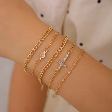 跨境热销5件套十字架造型女士时尚手链套装 简约复古百搭手饰批发