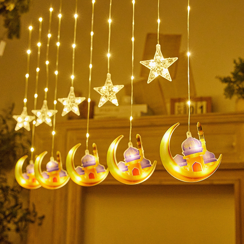 Luces LED de cadena, luces de cortina de estrellas y luna, nuevo producto, luces populares, decoración de ambiente para habitaciones, luces navideñas, fabricante, venta al por mayor