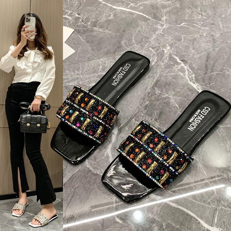 Sommer neue voller Diamant flache Unterseite Hausschuhe modische Sandalen Frauen, Outdoor-Strandschuhe für Frauen_voghion.com
