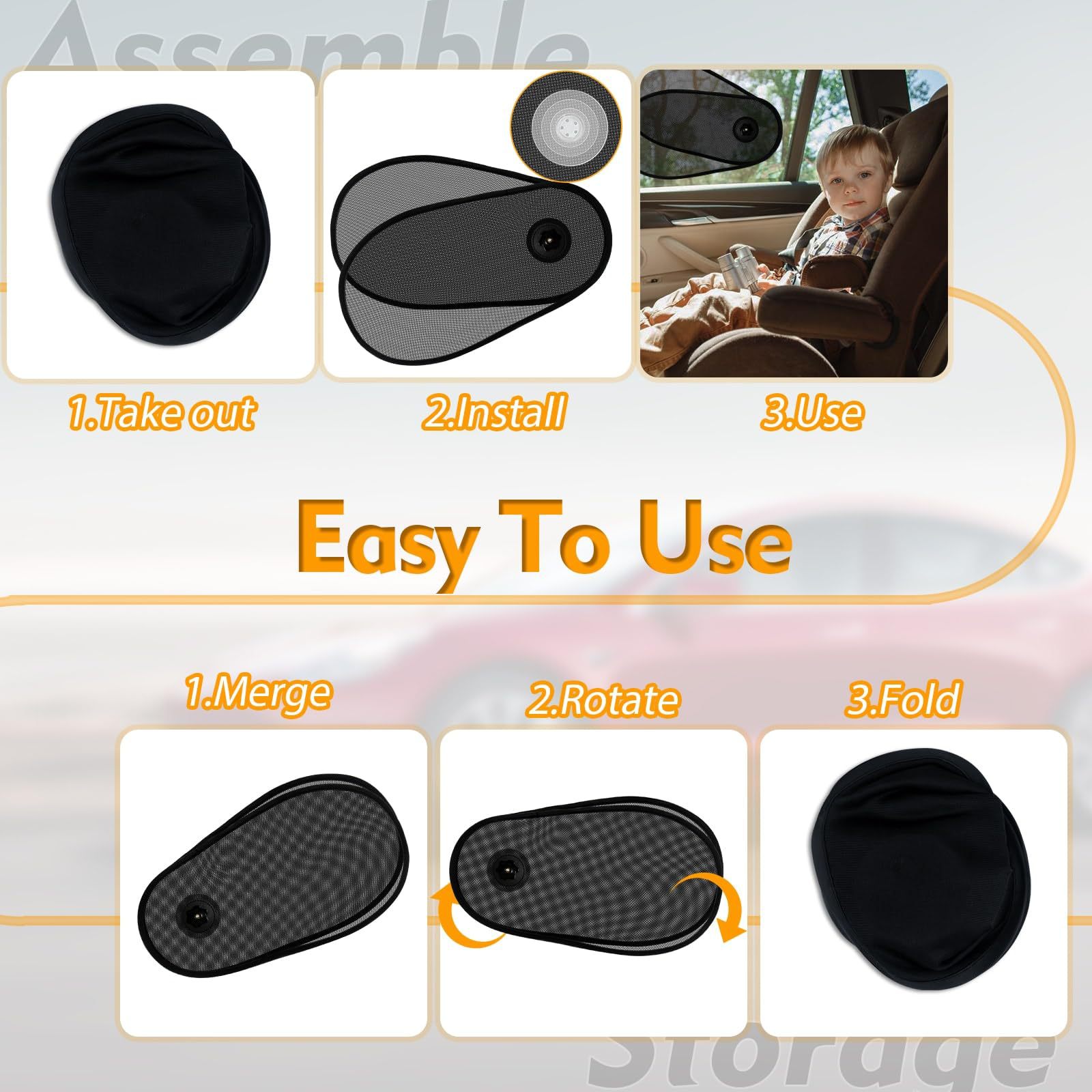 Universal Rotating Side Window Sunshade Sun Protection Mesh Summer Heat Insulation Mesh Sunshade with Suction Cup Car Sunshade