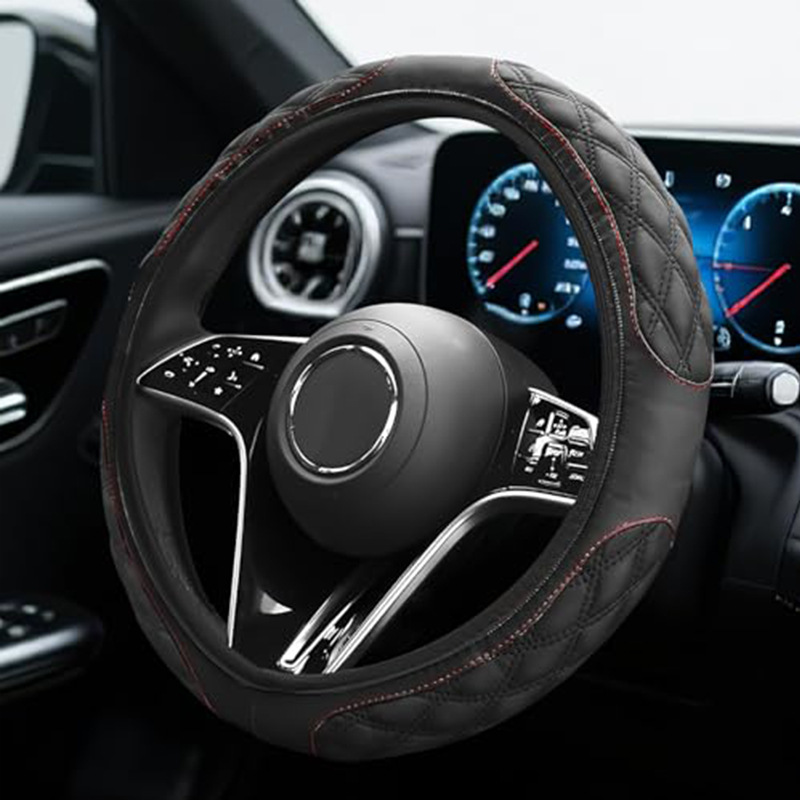 Car Steering Wheel Cover with Quilted Embroidery and Leather Stitching, No Inner Ring, Suitable for All Seasons, Cross-Border Hot-Selling Car Interior Accessories Wholesale