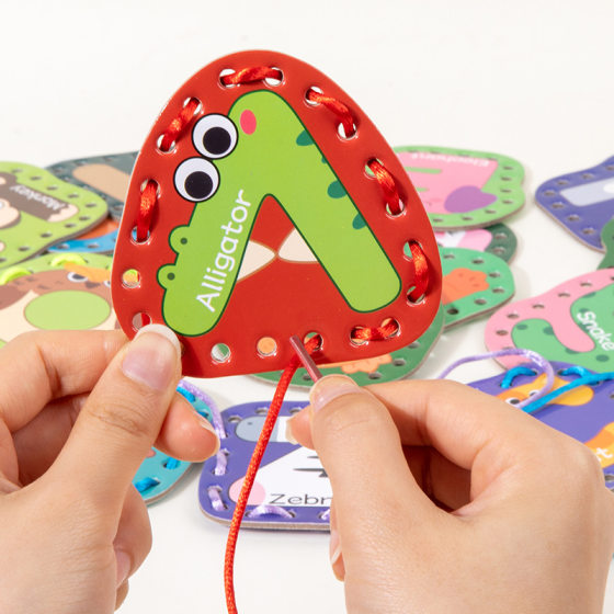 Cross-Border Children's Animal Alphabet Card Rope Game Kindergarten Educational Early Education Hand-Eye Coordination Training Paper Toy