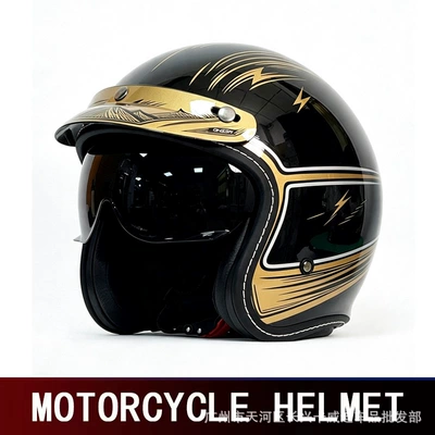 Motosiklet kaskı (dəbilqə) – Three-Quarter 3/4 Half Helmet, Retro - 618-golden-peak-hooded-inner-mirror-m
