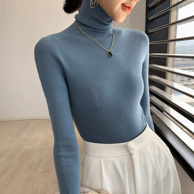 洋气秋冬加厚堆堆领显瘦高领百搭毛衣女打底套头修身针织软糯上衣|undefined