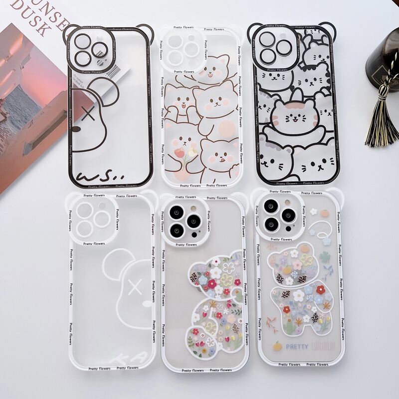 Suitable for iPhone 17 Pro Max Cartoon Phone Case, Crossbody for Apple 12 Pro, Cute Bear with Eye Holes for iPhone 7 Plus