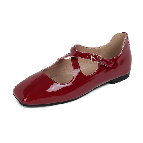 N2-1 Cross Band Mary Jane Shoes, Square Toe, Low-Profile Strap, Flat Mary Jane Single Shoes for Women, Wedding Shoes, Flat Wedding Shoes
