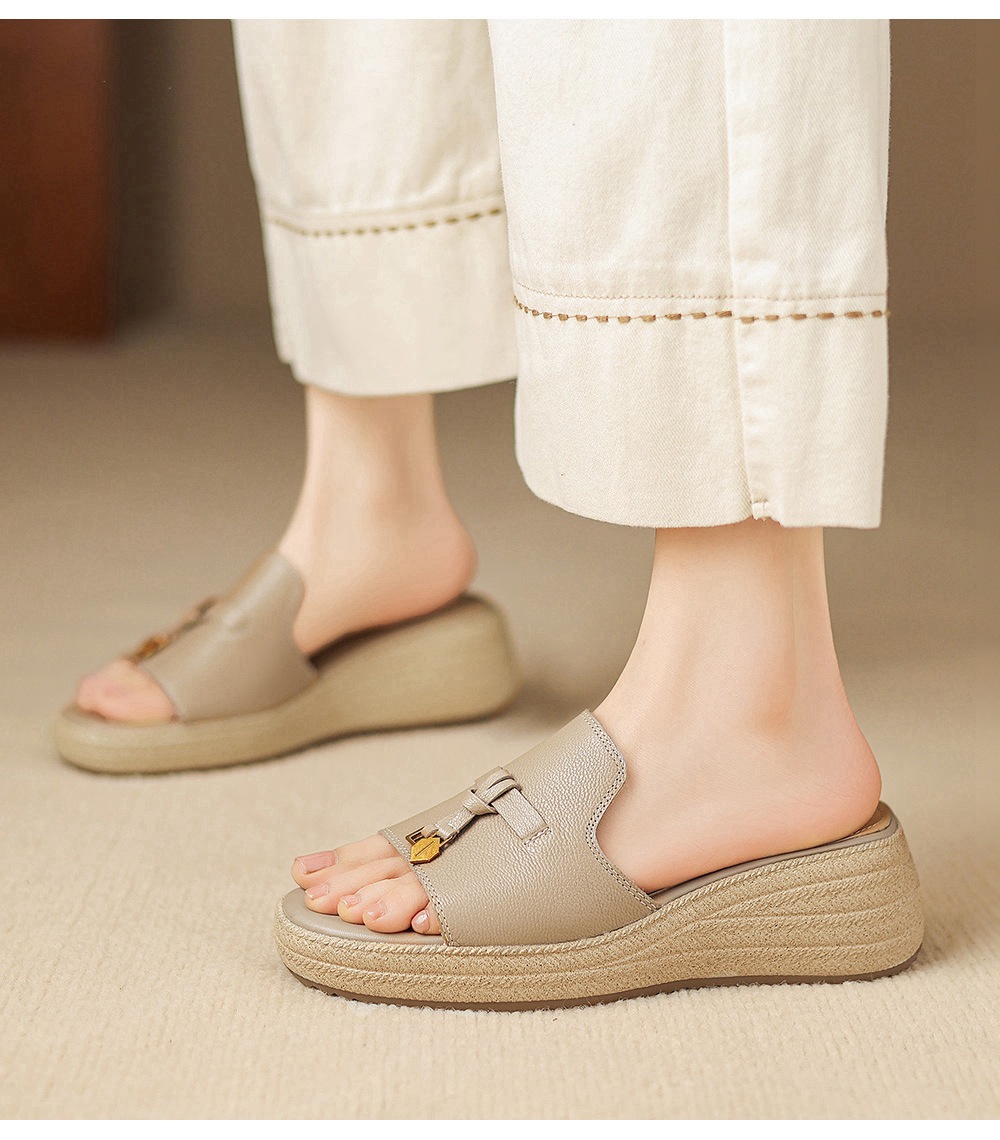 Dép sandal nữ xỏ ngón đế bệt da dê đế dày mùa hè — màu trắng ngà chi tiết 23