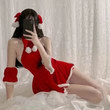 聖誕戰衣純欲風性感聖誕服裝連衣裙女秋冬吊帶裙新年小個子紅色裙