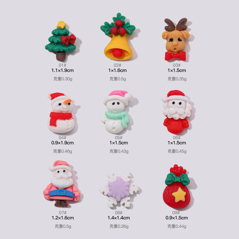 クリスマスネイルアクセサリーヘラジカ鈴靴下雪だるまサンタクロース漫画樹脂アクセサリードリル卸売り|undefined