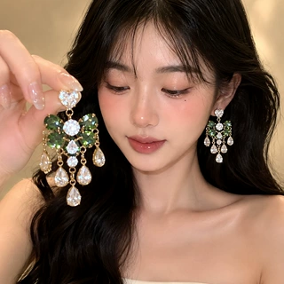 爱琴海幻萼 满钻超闪水滴流苏耳环轻奢小众耳钉宴会派对奢华耳饰