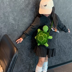 Children's Bag Finished Handmade Wool Knitted Bag Cartoon Cute Turtle Crossbody Bag Boys and Girls Accessories Small Bag