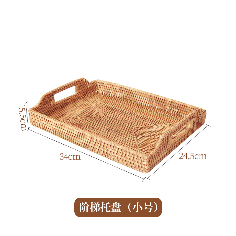 Bandeja casera de ratán, mesa de comedor, taza de té, taza de agua, bandeja de té de almacenamiento, sala de estar grande, bandeja de pastelería rectangular, plato de frutas para bocadillos