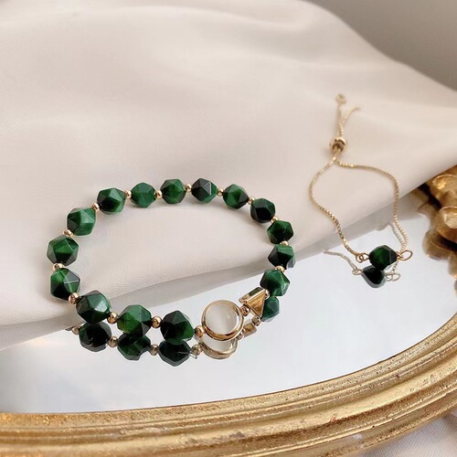 Korean style cool wind bracelet women's faceted tiger eye stone string transfer geometric simple personality women's natural crystal 