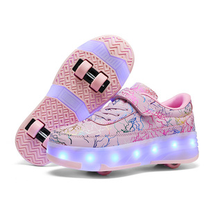Children's Heelys Shoes Cross-Border New Luminous Sports Invisible Four-Wheel Detachable Skates Girls Ready-Made Roller Skates