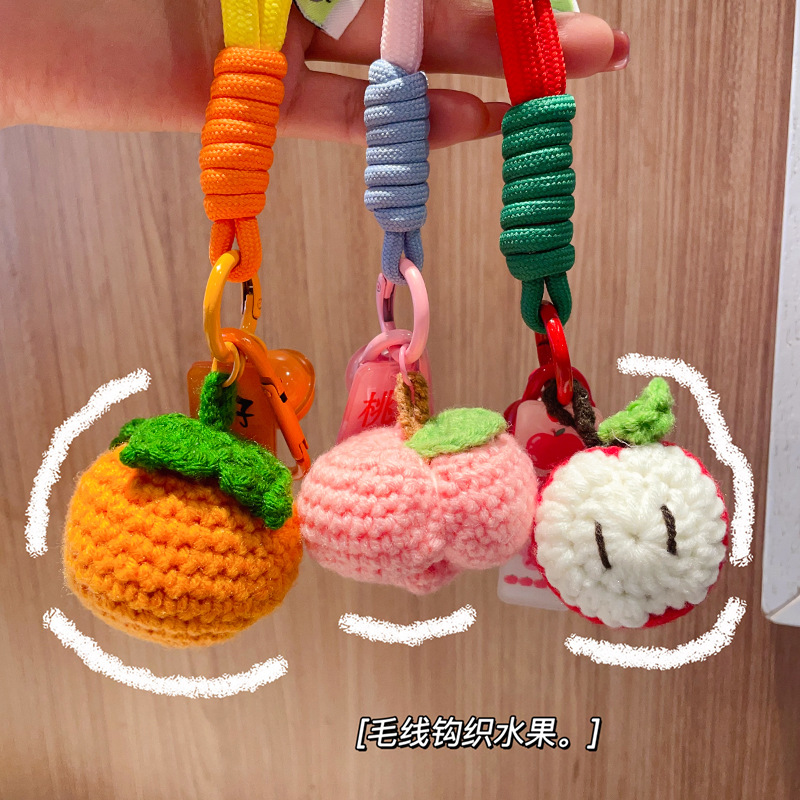 Colgante de gancho de lana buena cosa ocurre de peluche fruta caqui melocotón manzana llavero bolso colgante pequeño regalo