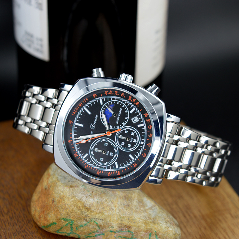 2023 neue heiße verkaufende Uhr Sonne, Mond und Sterne Herren-Stahlband-Set Business-Quarzuhr Temperament Herrenuhr_voghion.com