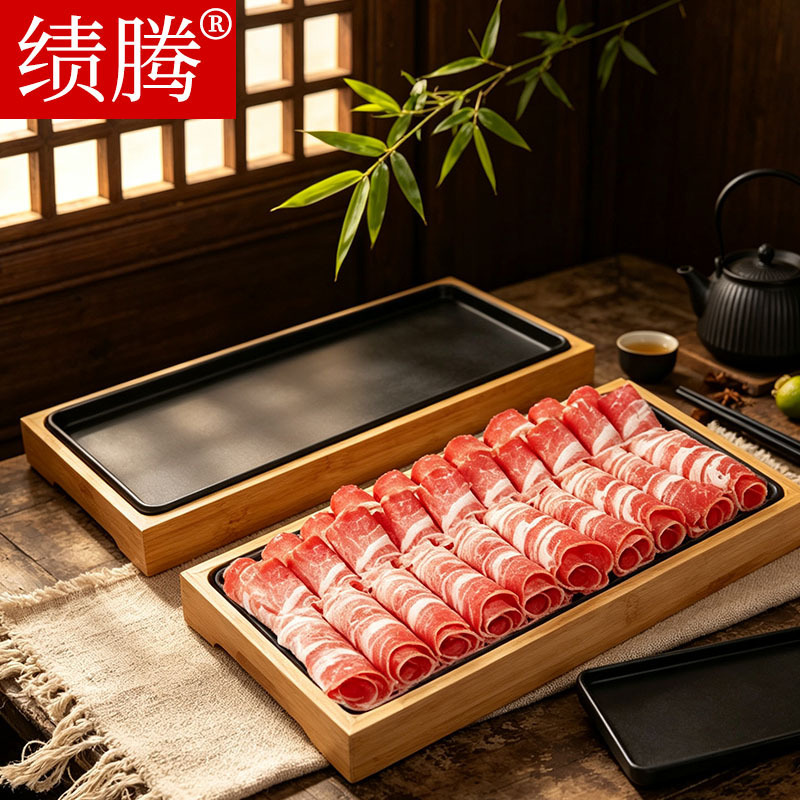 Jiteng Melamine Creative Bamboo and Wood Tableware Set for Hot Pot Restaurant, Beef Roll Plate, Shabu-Shabu Plate, Barbecue Plate, Japanese Sushi Platter