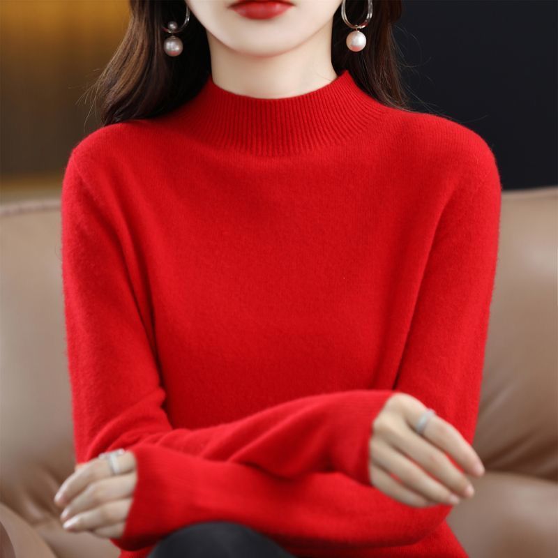 Autumn and Winter New Mid-Neck Sweater Women's Pullover Sweater with Long Sleeve \Short Sleeve Base plus size Top