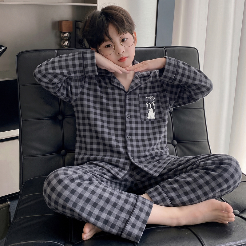 Children's Pajamas, Boys' Spring and Autum Long-Sleeved Teenagers' Home Clothes, 100% Cotton Boys' Medium and Large Kidsren's Suits