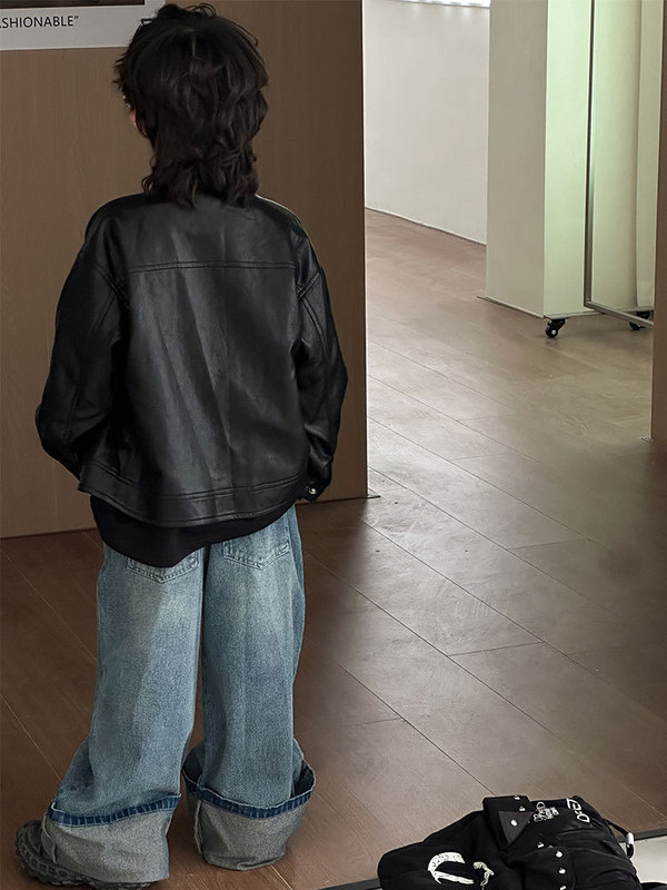 男童套装2025新款秋季斜拉链机车风皮衣酷帅儿童皮夹克一件代发潮|undefined