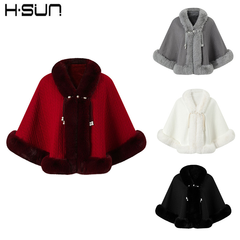 Cross-Border Winter Rabbit Fur Shawl for Women, Warm and Stylish, Ready-To-Ship, Chinese Style Cardigan Shawl