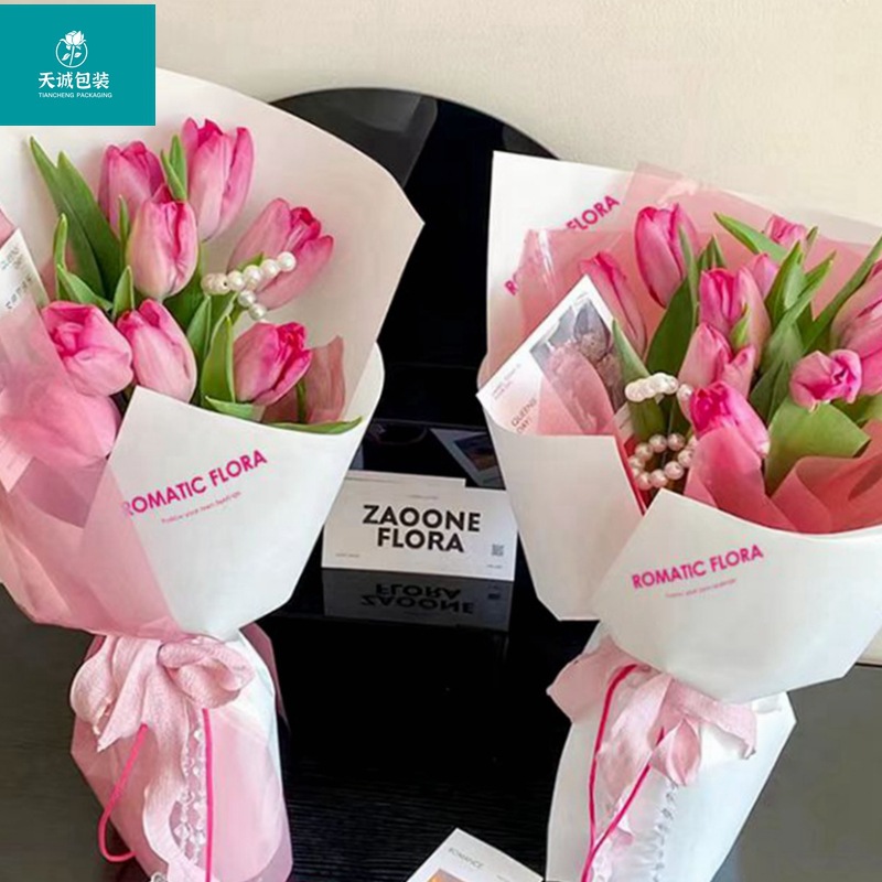 简约英文包花纸网红芭比粉花束礼物鲜花包装纸防水塑料哑光膜