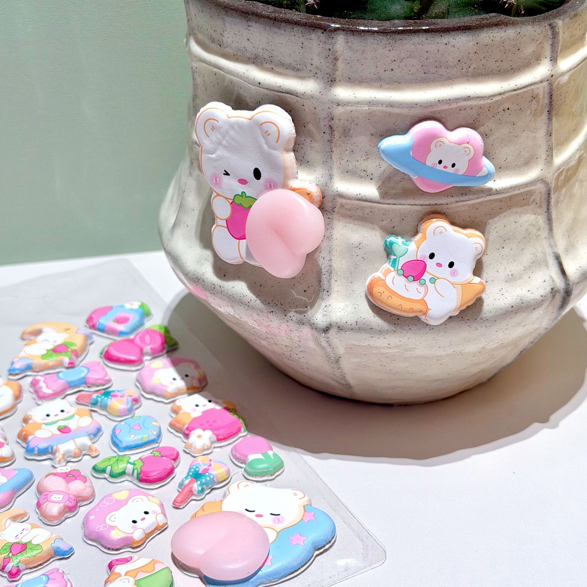 Pegatinas de culo de melocotón de alto valor facial de conejo pequeño tela de tela de red roja pellizco pellizco material decorativo pegatinas tridimensionales