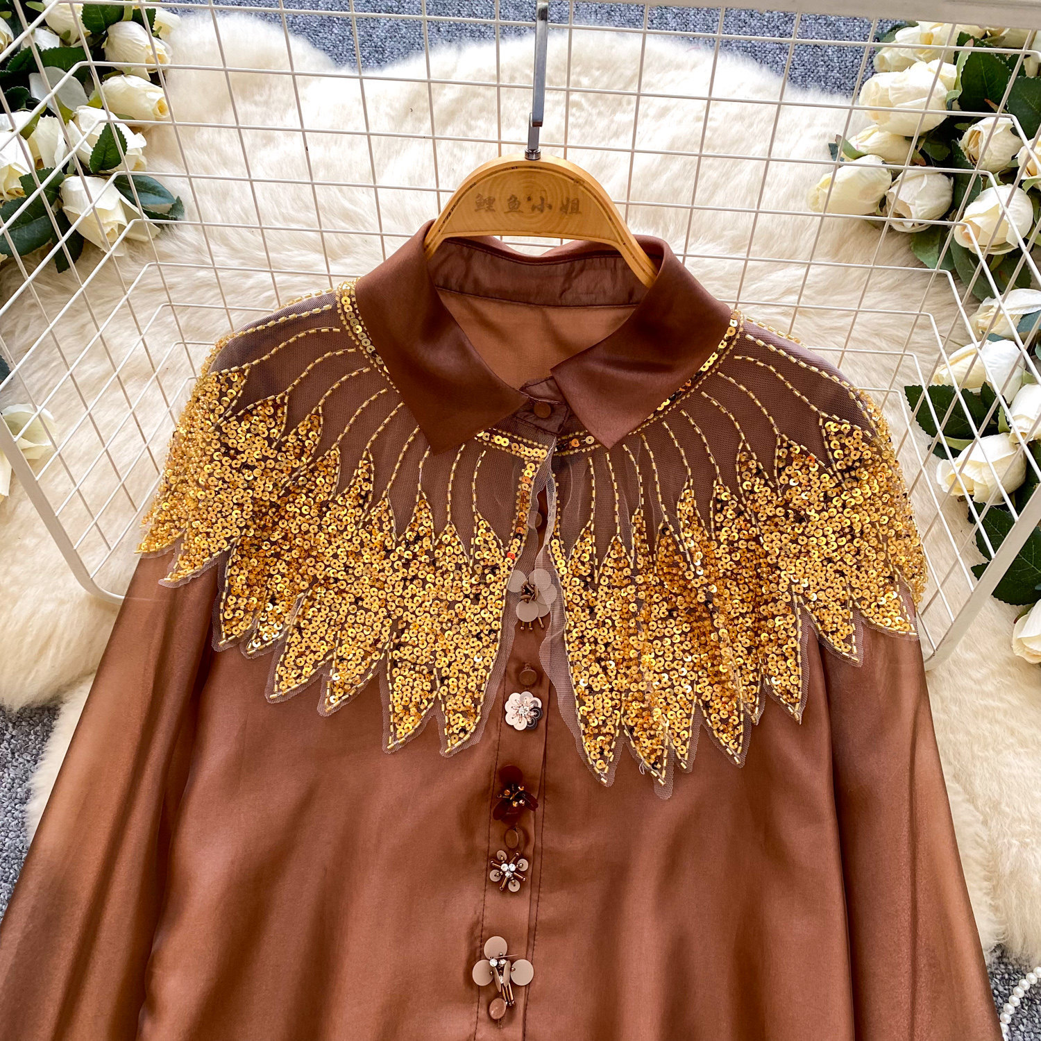 Women's Sequined Beaded Mesh Long Sleeved Shirt Loose Fitting Cardigan Elegant And Sophisticated Design for Commuting Niche_voghion.com