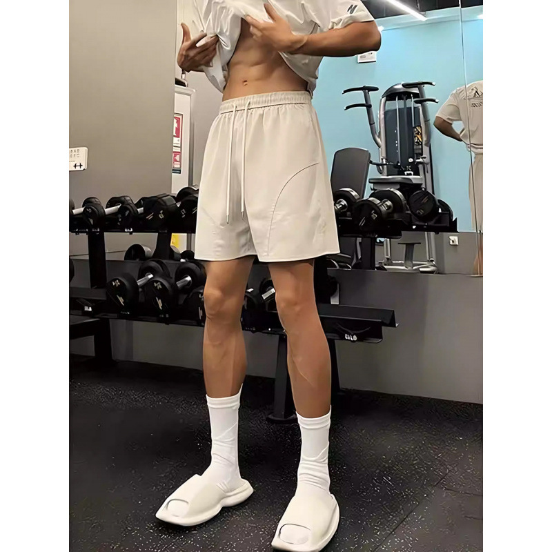American-style ice silk quick-drying shorts for men, plus size, summer, fitness, five-point shorts, suitable for running, training, sports, split-hem mid-length shorts