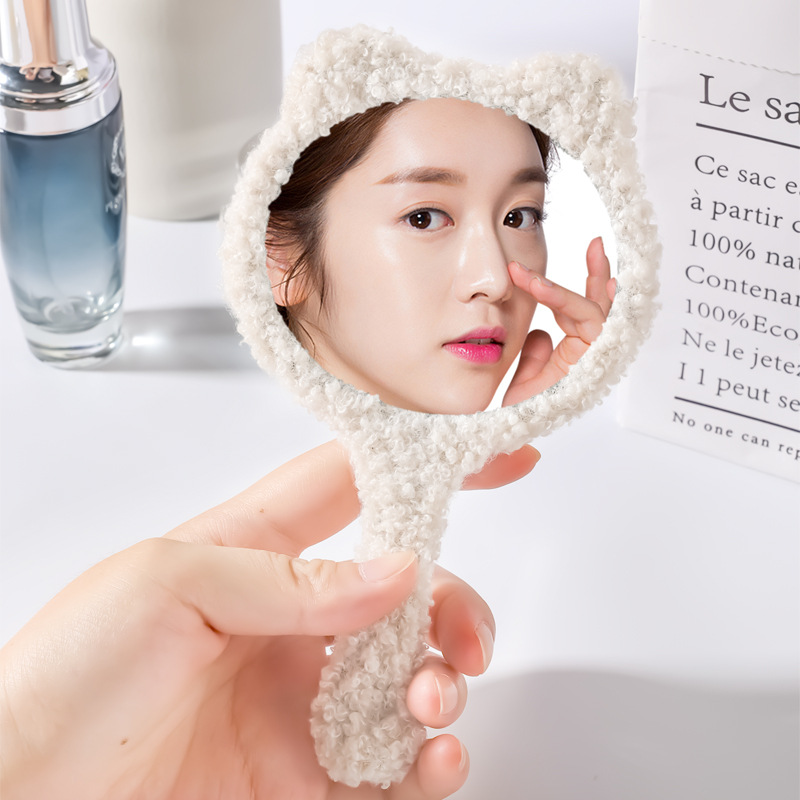 (2개) 국경 대형 곰 발톱 귀여운 곰 봉제 수제 메이크업 미러 고화질 거울 플라스틱 휴대용 미용 메이크업 작은 거울