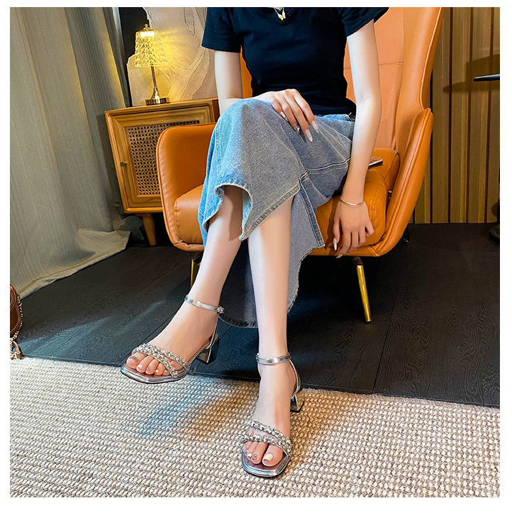 Sandal nữ gót thô 5 cm hở mũi đính đá kiểu Pháp — Màu bạc, Màu mơ, Màu đen chi tiết 23