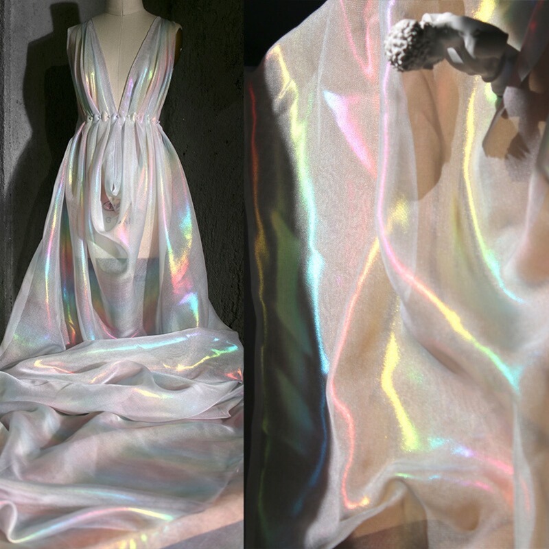 Rainbow Yarn Laser Gradient Soft White Yarn High-end Clothing Fabric Blended Skirt Fabric for Wedding Dress Rainbow Yarn Laser Gradient Soft White Yarn High-end Clothing Fabric Blended Skirt Fabric for Wedding Dress
