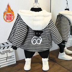 男童格子外套兒童加厚加絨棉衣2023新款童裝衣服秋冬洋氣毛呢上衣