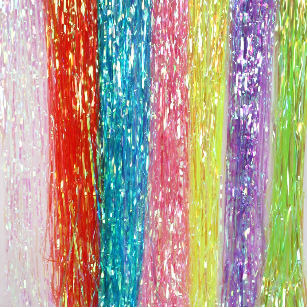 Decoración de la fiesta de cumpleaños Color mágico Candy Color Color Barras de colores Rain Silk Cortina de fondo Arreglo de siete colores transparente Rain Silk