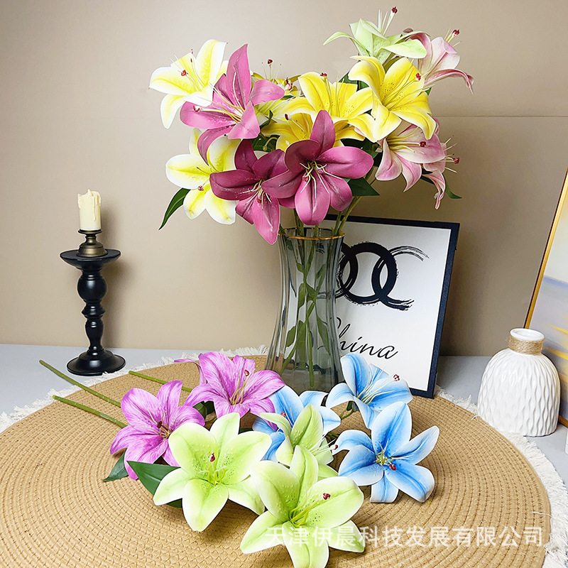 3D printed three-head lily simulated flowers living room dining…