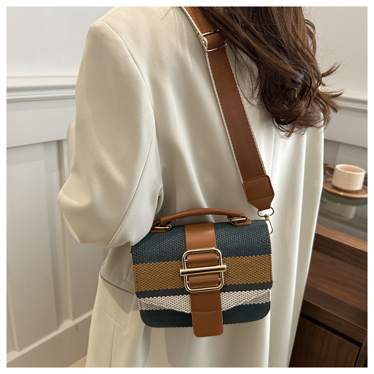337g Weight Polyester Lining Material Sewing Thread Fashion Element Magnetic Buckle, Flip Cover Closure Type Top Handle, Sling Strap Strap Type Crossbody Bag Bags Type Casual, Daily, Shopping Occasion Pu Leather Material Stripe Pattern All Seasons Season Women's Gender Classic Style Style Square Shape Women's Pu Leather Stripe Classic Style Sewing Thread Square Magnetic Buckle Flip Cover Crossbody Bag 6