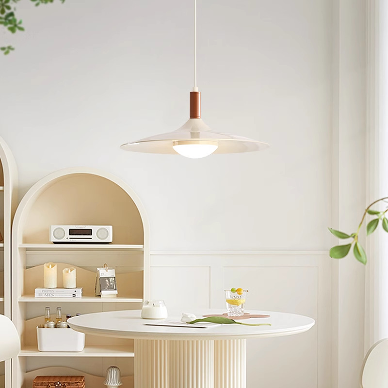 Candelabro de comedor estilo crema francés mesa de comedor simple barra de bar lámpara de OVNI habitación de nogal habitación junto a la cama lámpara de araña pequeña