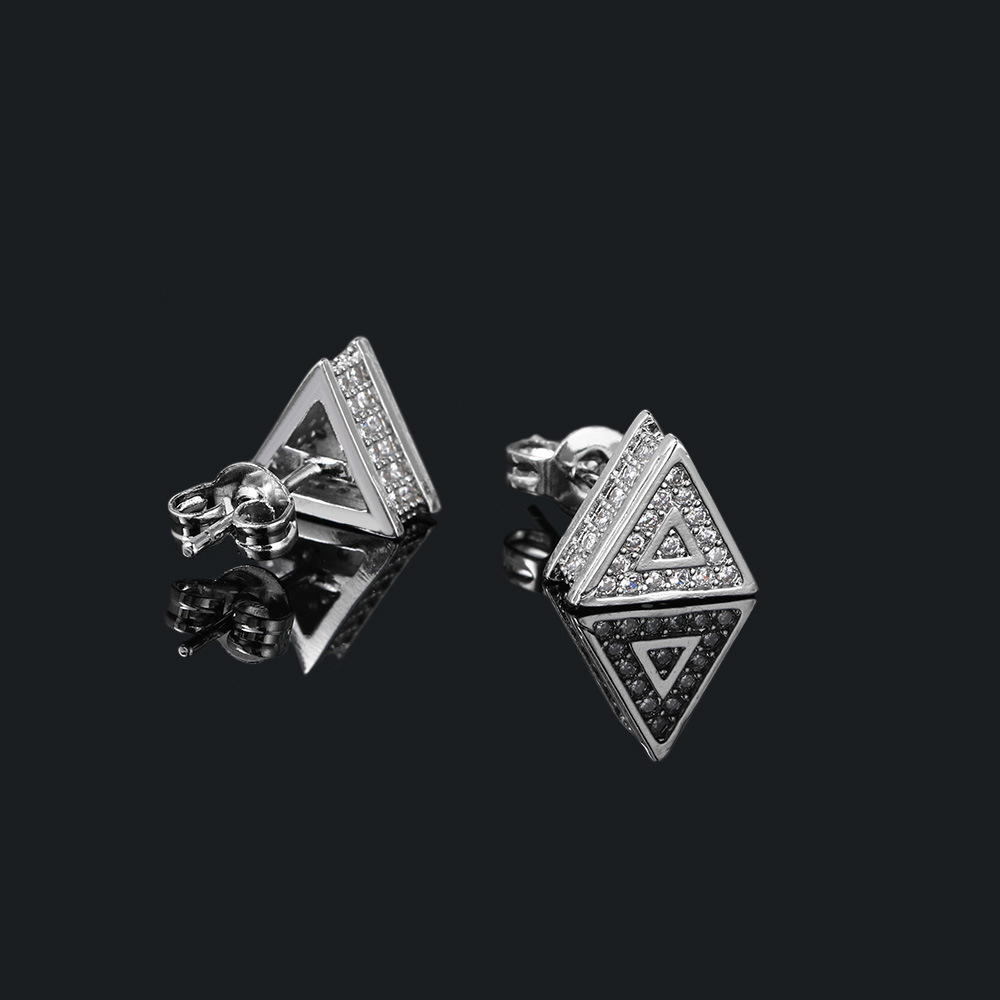 Triangle Stud Earrings For Men Hip Hop Colorful Zircon Style_voghion.com