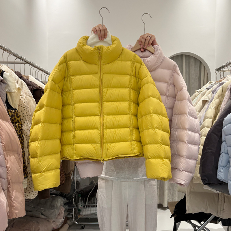 Korean Style Stand Collar Ribbed down Jacket for Women, Short 2025 Winter New Stylish Puffy Cloud-Like Petite Coat