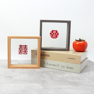 双面玻璃创意摆台立体相框干花树叶标本框实木画框礼品雕刻印LOGO|ru
