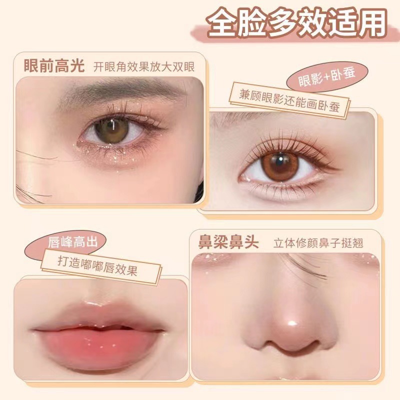 Un toque de lápiz de sombra de ojos perezoso que da forma al gusano de seda acostado de alto brillo, barra de sombra de ojos de doble cabeza, imprescindible para el maquillaje de ojos impermeable para principiantes