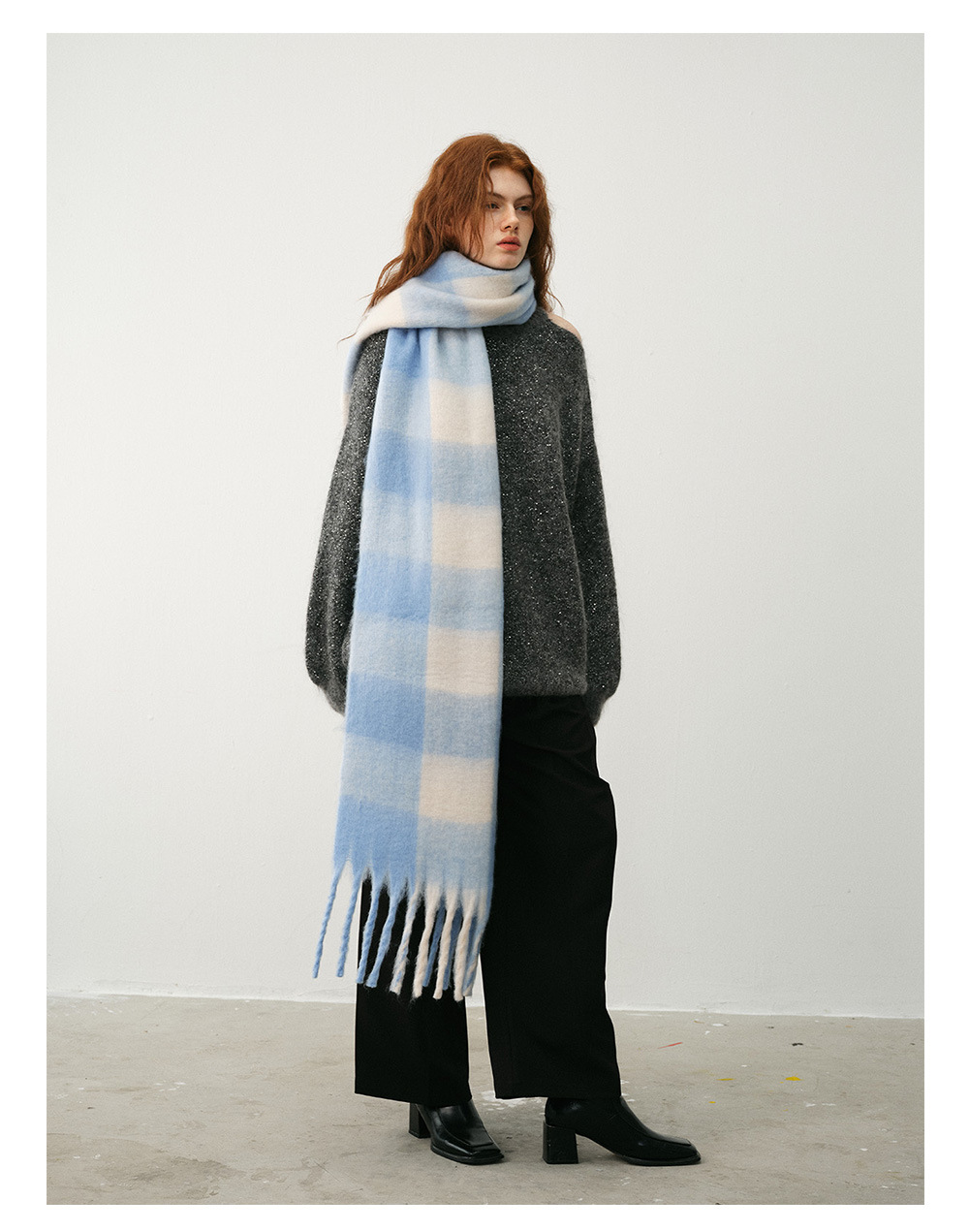 Classic cotton candy rainbow check cashmere scarf Women's Winter soft extended patchwork check bib shawl_voghion.com