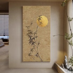 禅意新中国式玄関寂風装飾画縦版竹廊下通路掛画茶室書斎高級感