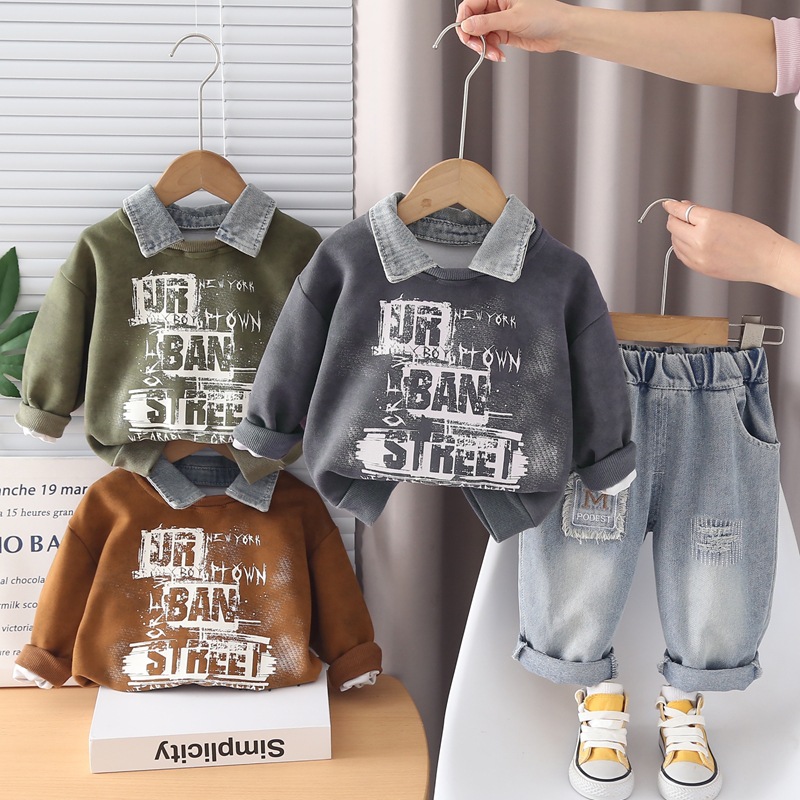 Spring children's denim set for boys with letters