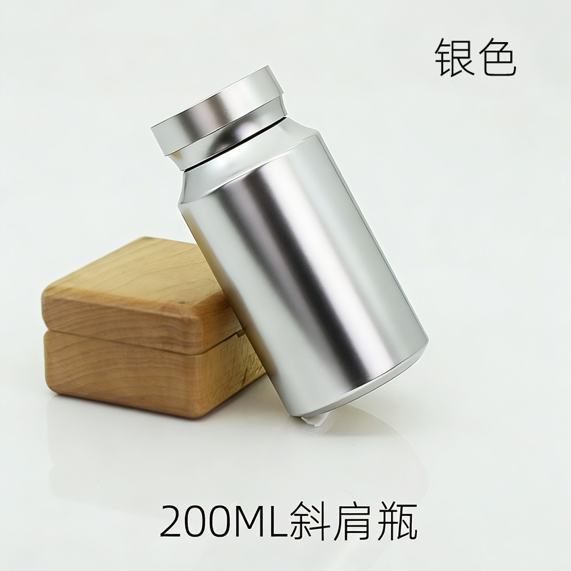 200ml silver sloping shoulder pet bottle + silver sloping shoulder cap