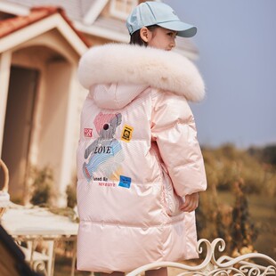 2022 new children's clothing children's down jacket girls' mid-length western style children's printed windproof hooded jacket fashion
