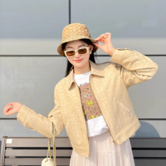 蔻家2025秋季新款CH女式老花满印拉链翻领夹克外套经典百搭上衣
