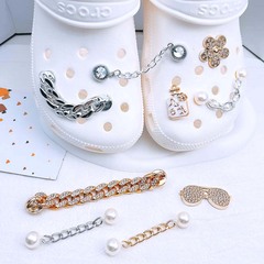 珍珠飾鏈洞洞鞋鏈條拖鞋涼鞋配件亮銀色KC金色鞋扣時尚女鞋裝飾鏈
