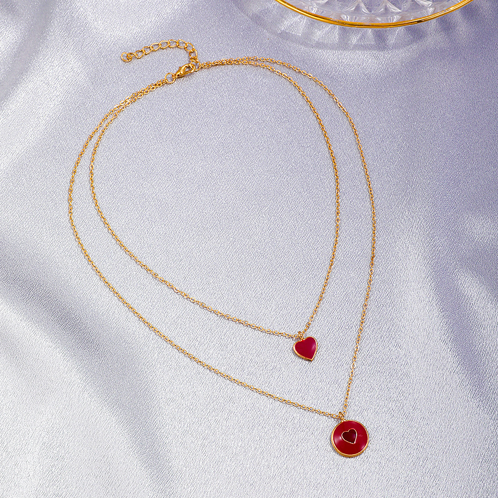 Multi layered love with new multi-color oil dripping peach heart collarbone chain trendy and niche design sense necklace_voghion.com