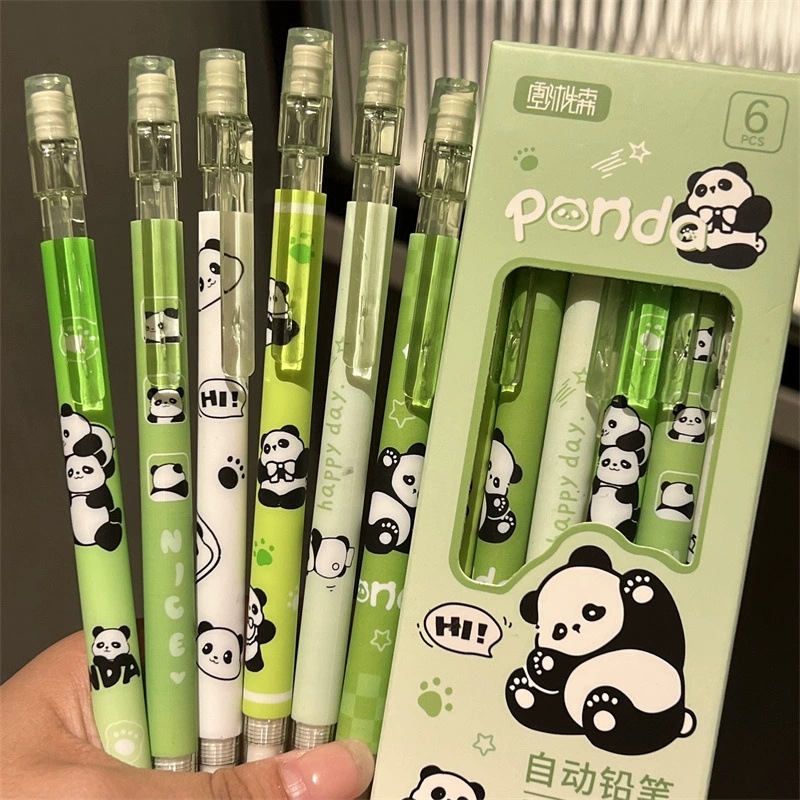 Cute panda lápiz automático de núcleo continuo de alto valor facial estudiante de 0.5mm en caja con lápiz de goma image 3